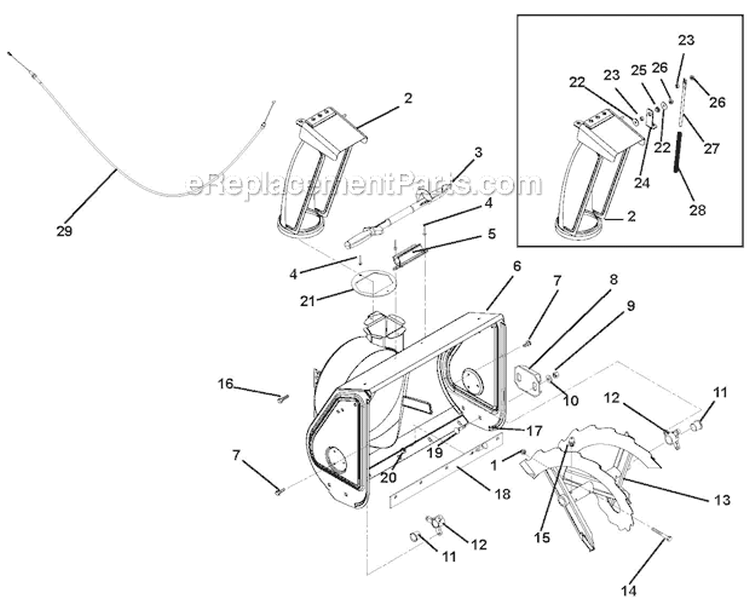 Auger and Chute Diagram and Parts List for 916003 000101- Ariens Snow Blower