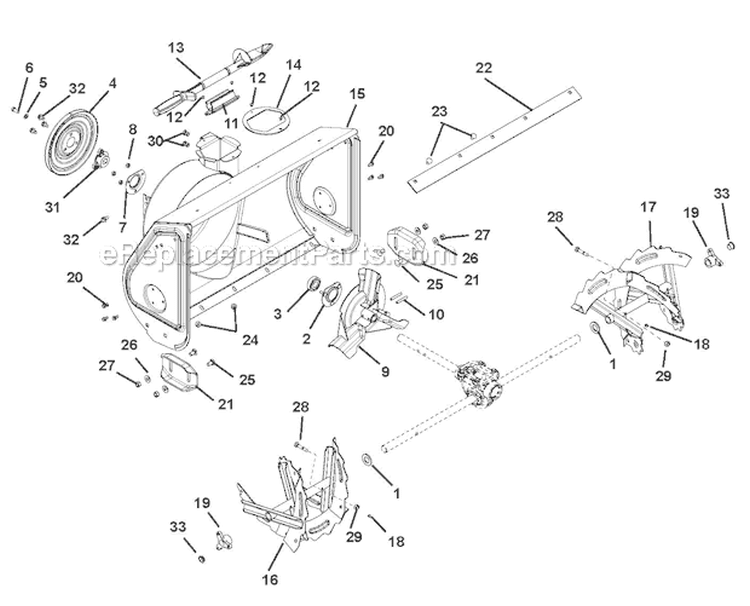 Auger and Chute Diagram and Parts List for 916003 035000- Ariens Snow Blower