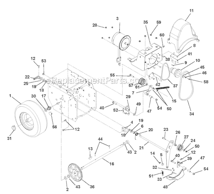 Drive Motor and Belt Drive Diagram and Parts List for 916003 035000- Ariens Snow Blower