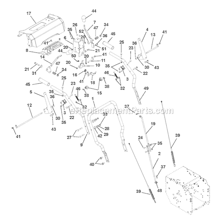 Handlebars and Controls Diagram and Parts List for 916003 035000- Ariens Snow Blower
