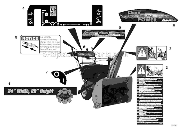 Decals Diagram and Parts List for 916003 035000- Ariens Snow Blower