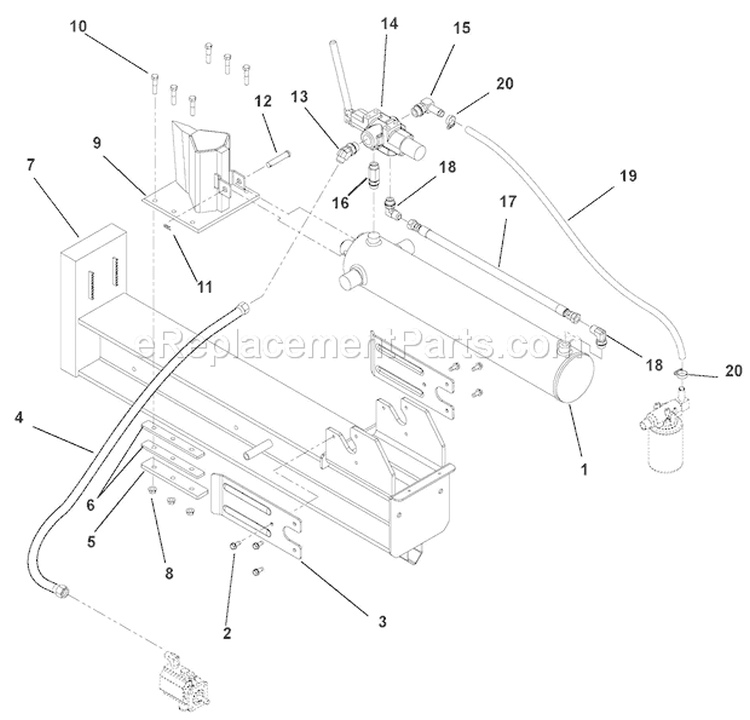 Beam And Hydraulic Cylinder Diagram and Parts List for 917001 000101 Ariens Log Splitter