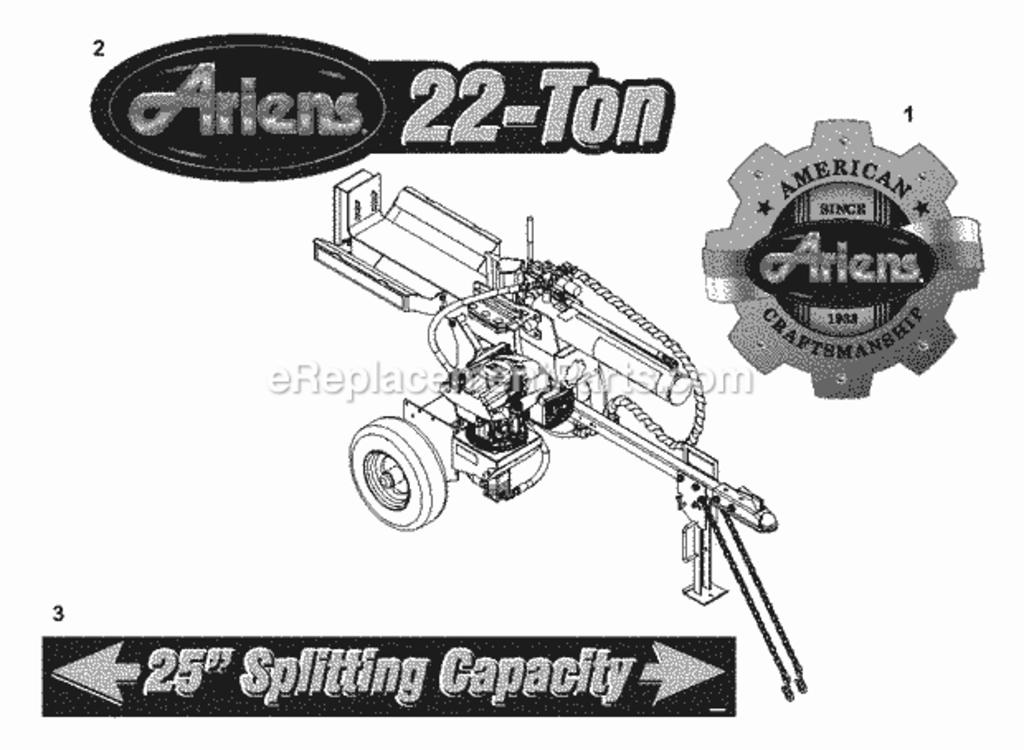 Decals_-_Style Diagram and Parts List for 917011 000101- Ariens Log Splitter