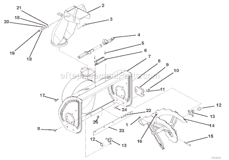 Auger And Chute Diagram and Parts List for 920001 000101 Ariens Snow Blower
