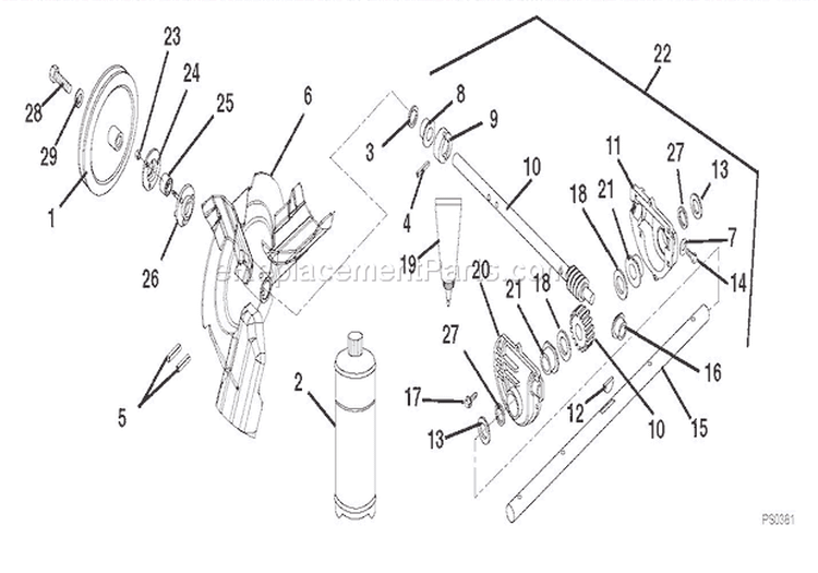 Gear Case And Impeller Diagram and Parts List for 920007 000101 Ariens Snow Blower
