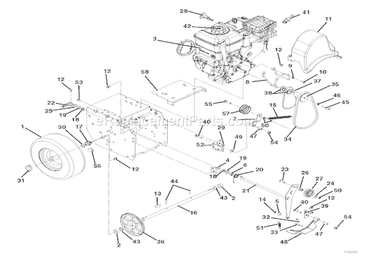 Engine And Belt Drive Diagram and Parts List for 920008 000101 Ariens Snow Blower
