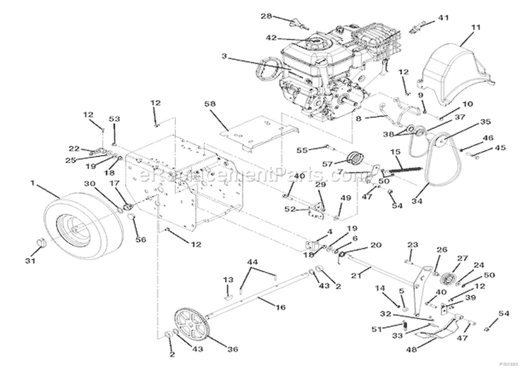 Engine And Belt Drive Diagram and Parts List for 920010 000101 Ariens Snow Blower