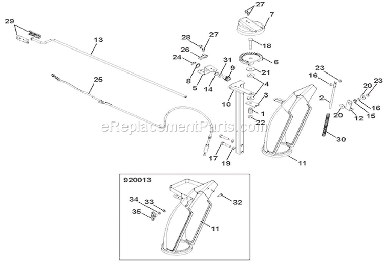 Discharge Chute Crank Diagram and Parts List for 920014 035000 Ariens Snow Blower