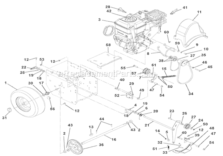 Engine And Belt Drive Diagram and Parts List for 920016 000101 Ariens Snow Blower