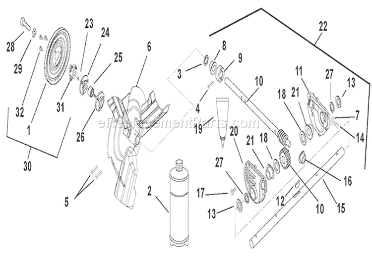 Gear Case And Impeller Diagram and Parts List for 920016 000101 Ariens Snow Blower