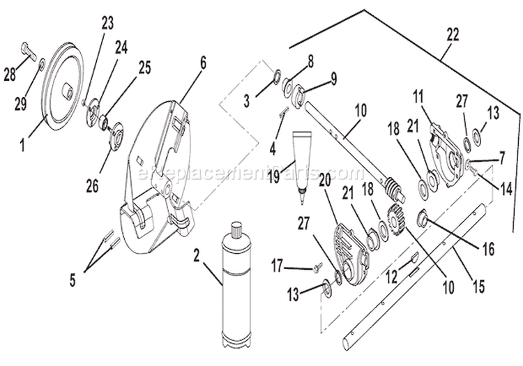 Gear Case And Impeller Diagram and Parts List for 920301 000101 Ariens Snow Blower