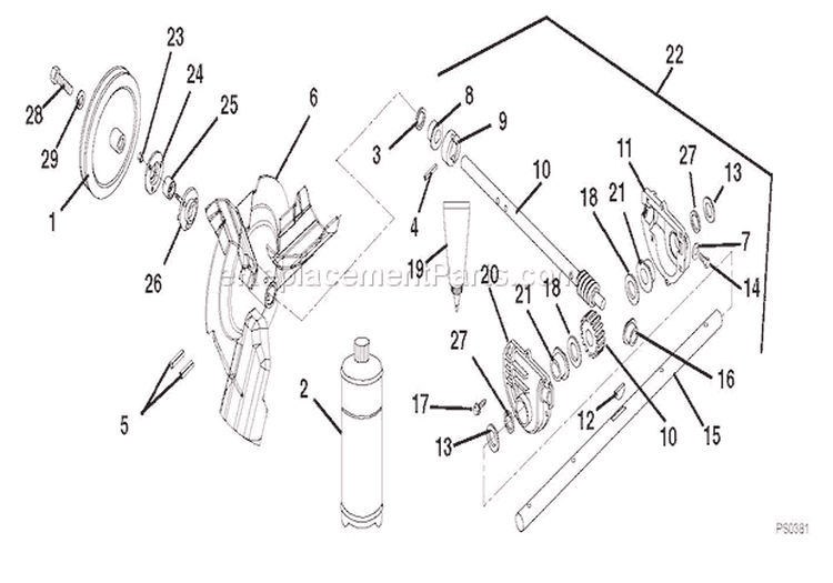 Gear Case And Impeller Diagram and Parts List for 920302 000101 Ariens Snow Blower
