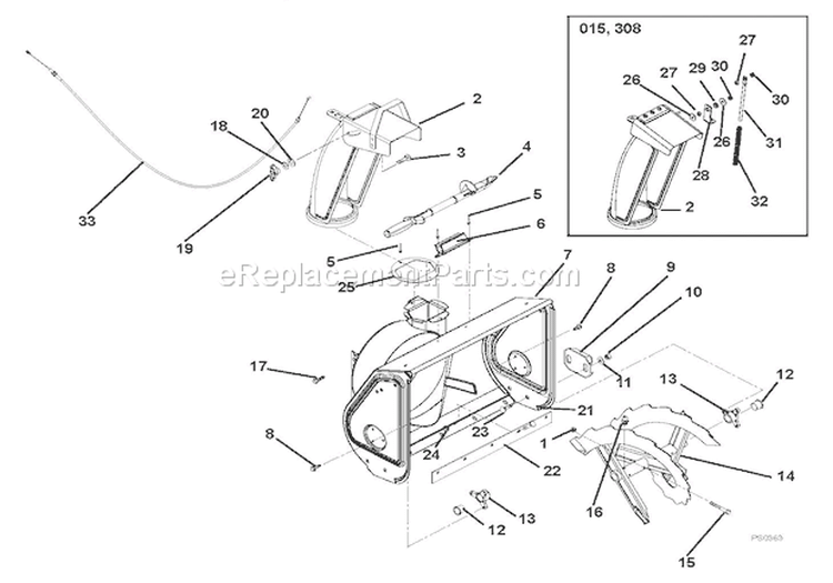 Auger And Chute Diagram and Parts List for 920307 000101 Ariens Snow Blower