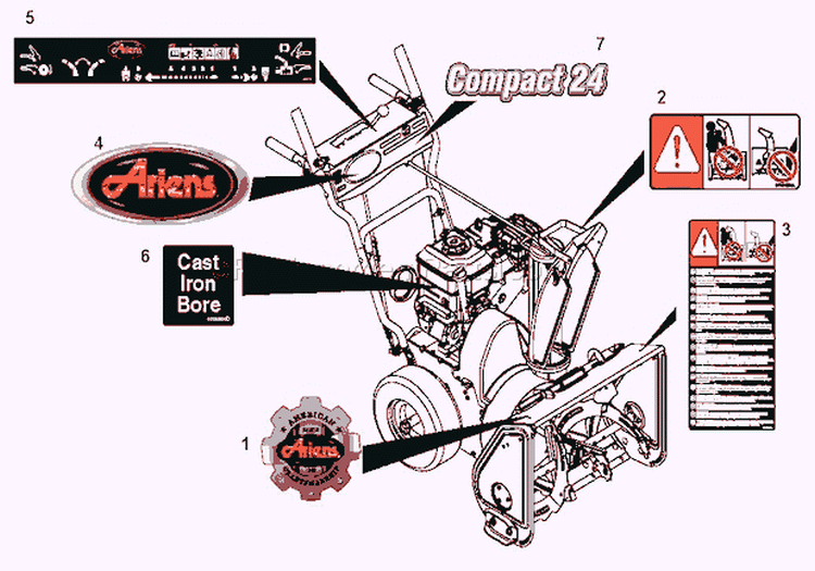 Decals Diagram and Parts List for 920303 000101 Ariens Snow Blower