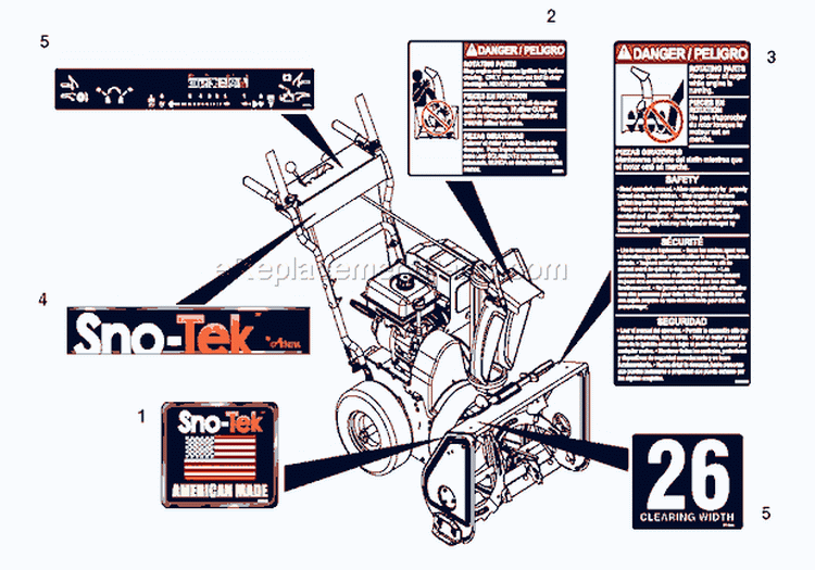 Decals Diagram and Parts List for 920401 000101 Ariens Snow Blower
