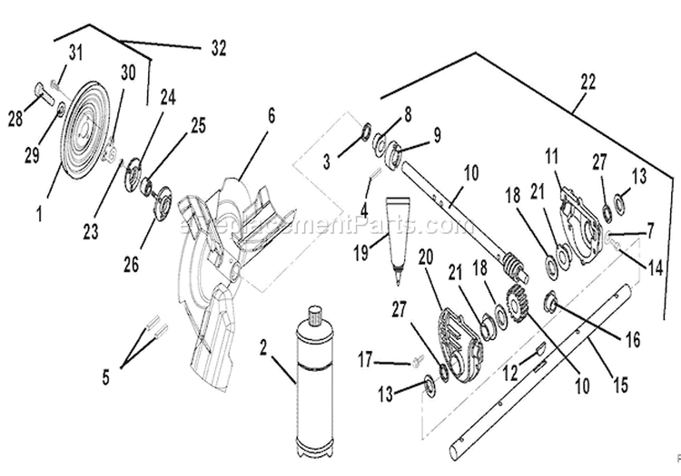 Gear Case And Impeller Diagram and Parts List for 920402 000101 Ariens Snow Blower