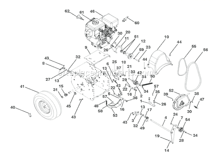 Engine And Belt Drive Diagram and Parts List for 920404 035000 Ariens Snow Blower