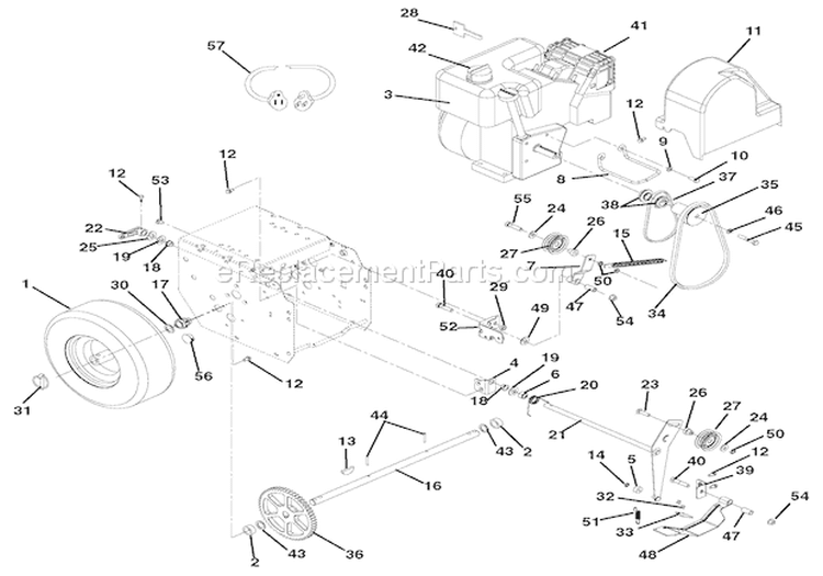Engine And Belt Drive Diagram and Parts List for 920500 000101 Ariens Snow Blower