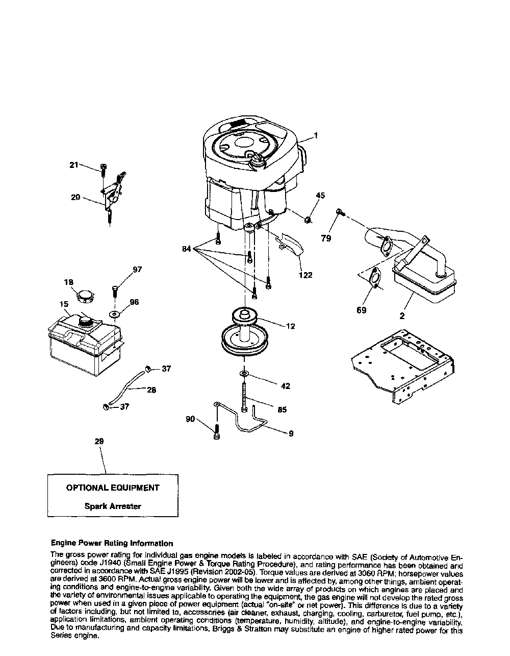 Engine Diagram and Parts List for 93604800  Ariens Lawn Tractor