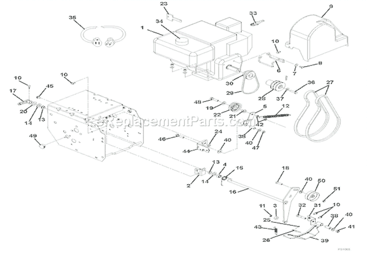 Engine And Belt Drive Diagram and Parts List for 921002 000101 Ariens Snow Blower