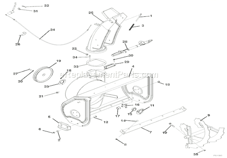 Auger And Chute Diagram and Parts List for 921002 000101 Ariens Snow Blower