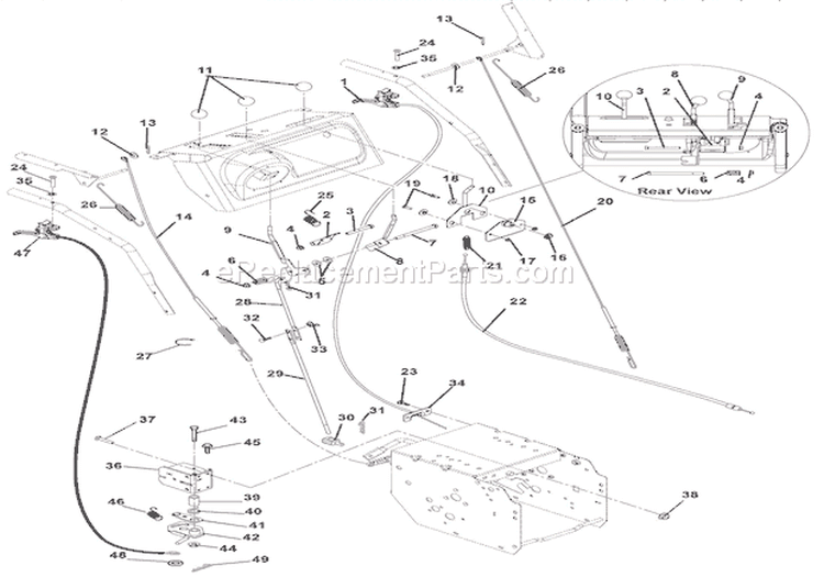 Cables And Controls Diagram and Parts List for 921008 000101 Ariens Snow Blower