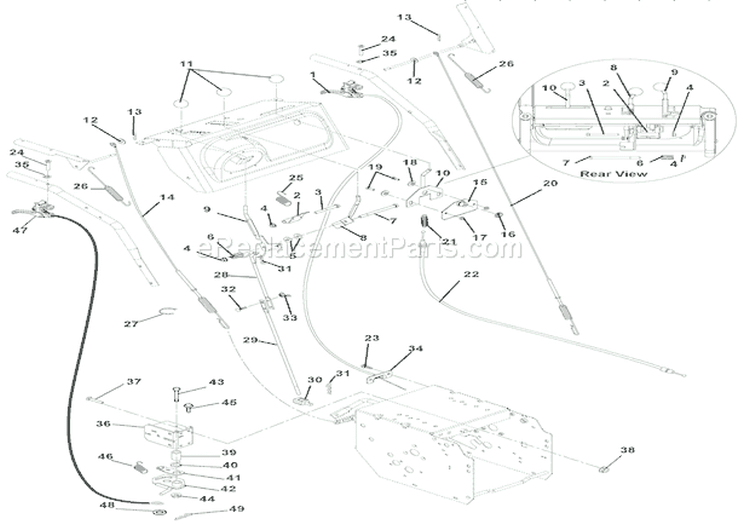 Cables And Controls Diagram and Parts List for 921004 002001 Ariens Snow Blower