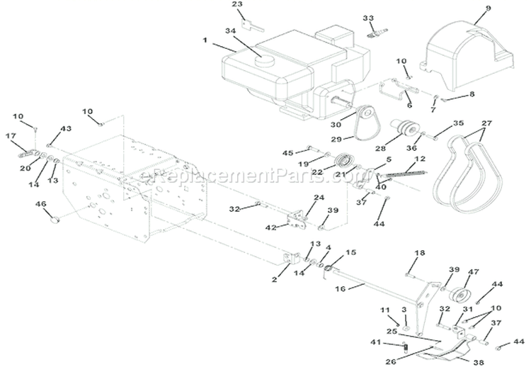 Engine And Belt Drive Diagram and Parts List for 921004 002001 Ariens Snow Blower