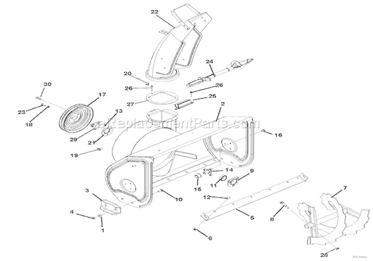 Auger And Chute Diagram and Parts List for 921010 000101 Ariens Snow Blower