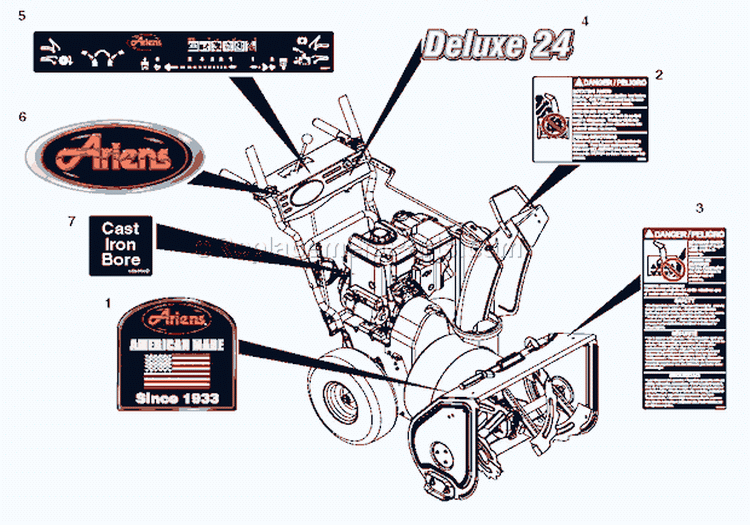 Decals Diagram and Parts List for 921011 000101 Ariens Snow Blower