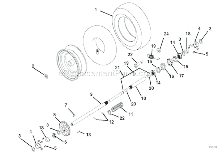Wheels And Axles Diagram and Parts List for 921012 000101 Ariens Snow Blower