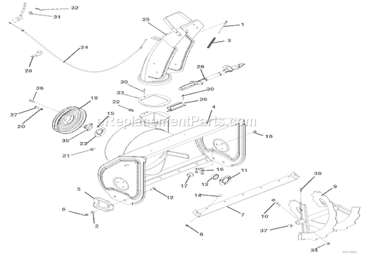 Auger And Chute Diagram and Parts List for 921014 000101 Ariens Snow Blower