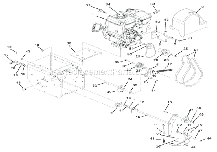 Engine And Belt Drive Diagram and Parts List for 921013 015001 Ariens Snow Blower