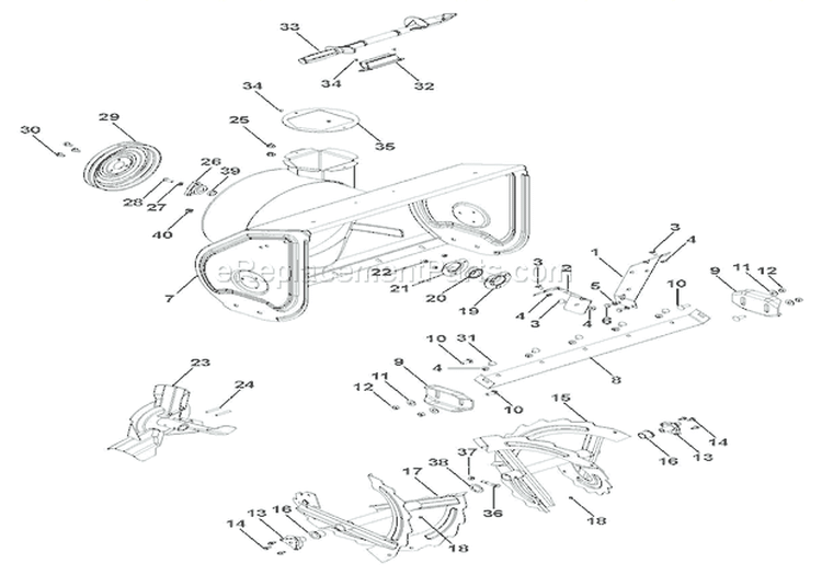 Chute And Auger Diagram and Parts List for 921018 035000 Ariens Snow Blower