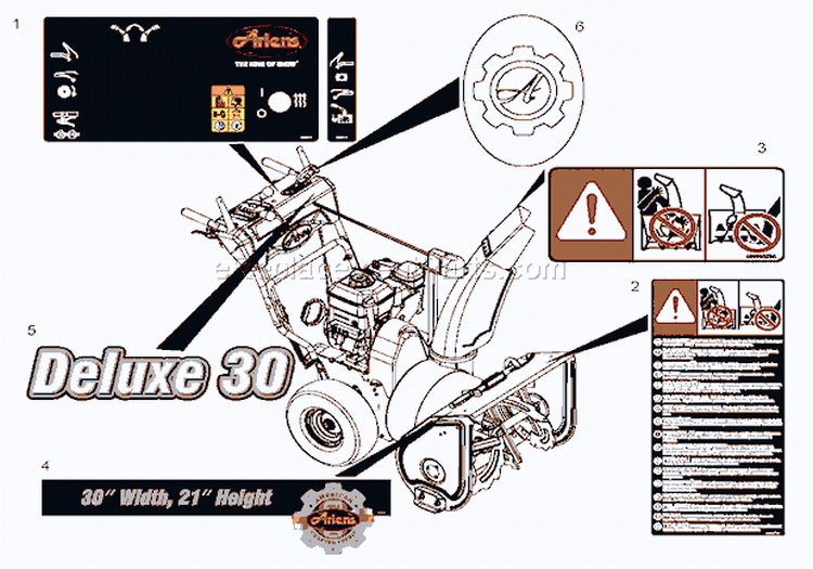 Decals Diagram and Parts List for 921022 035000 Ariens Snow Blower