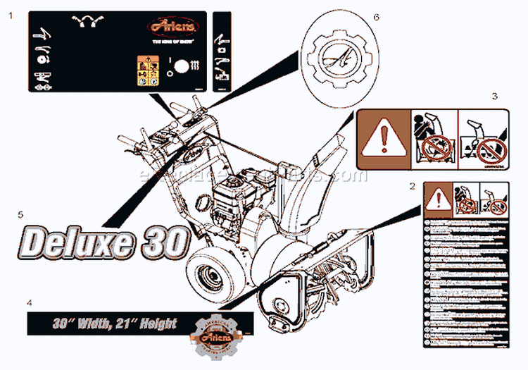 Decals Diagram and Parts List for 921018 035000 Ariens Snow Blower