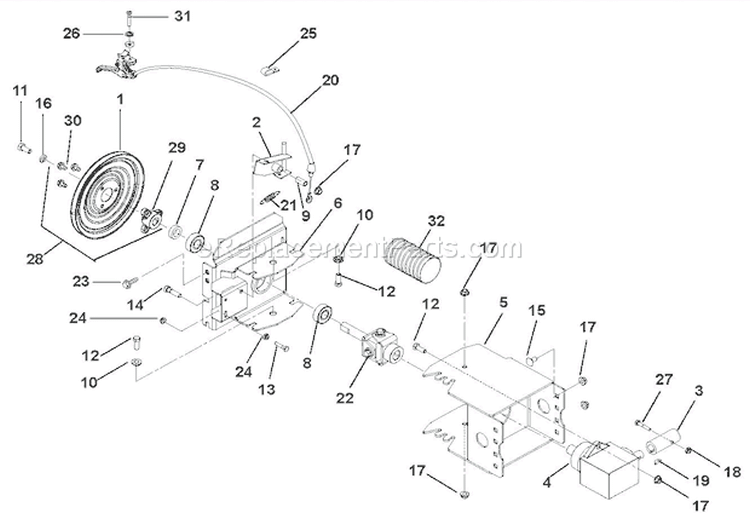 Brush Drive Unit Diagram and Parts List for 921025 035000 Ariens Snow Blower