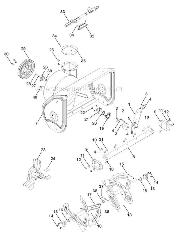 Chute and Auger Diagram and Parts List for 921027 000101- Ariens Snow Blower