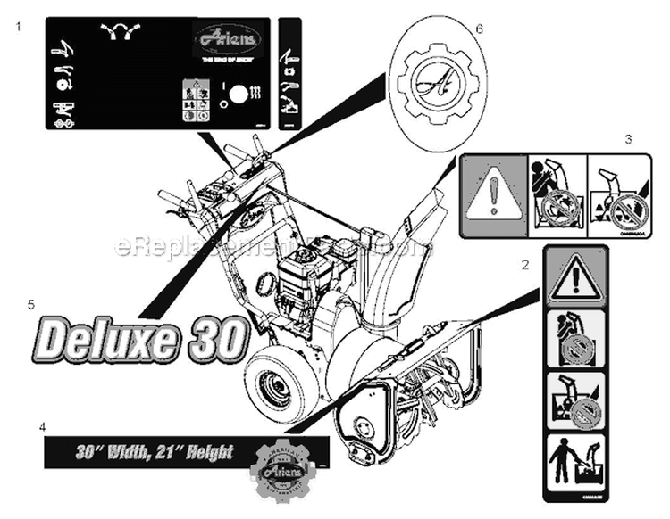 Decals Diagram and Parts List for 921027 000101- Ariens Snow Blower