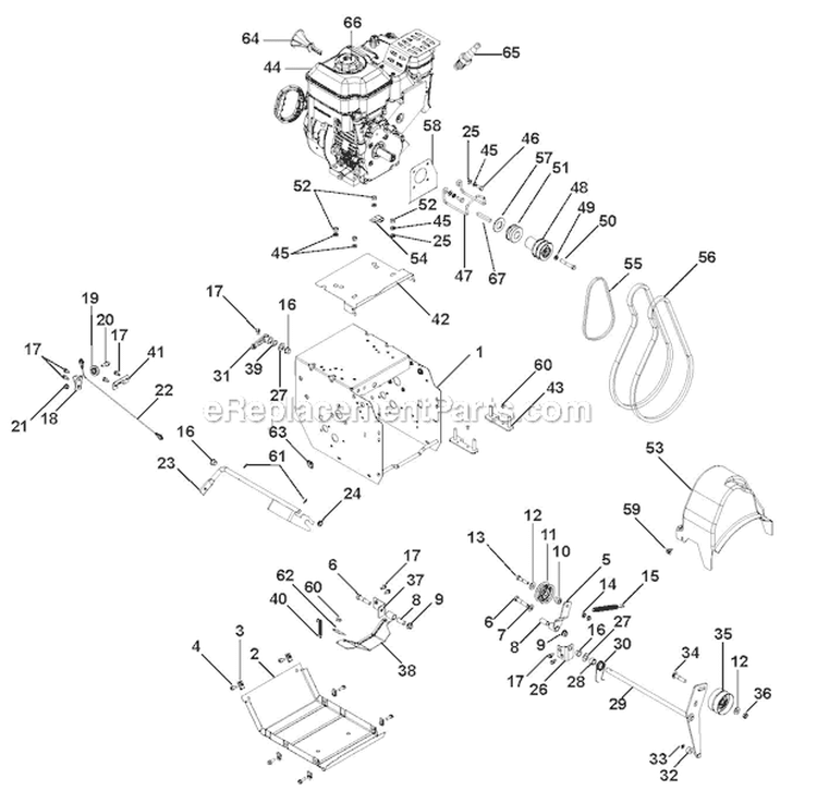 Engine and Belt Drive Diagram and Parts List for 921027 000101- Ariens Snow Blower