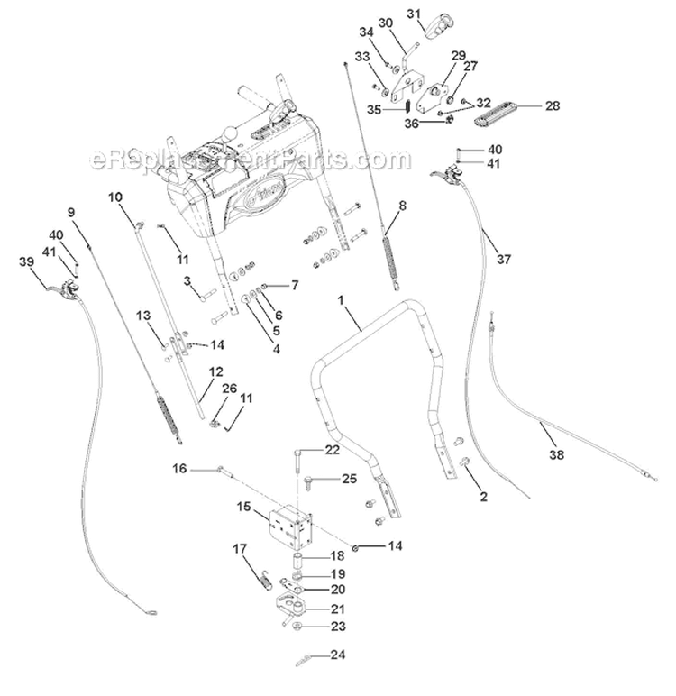 Handlebars Lever Controls Panel and Dash Diagram and Parts List for 921027 000101- Ariens Snow Blower