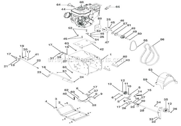 Engine And Belt Drive Diagram and Parts List for 921031 000101 Ariens Snow Blower
