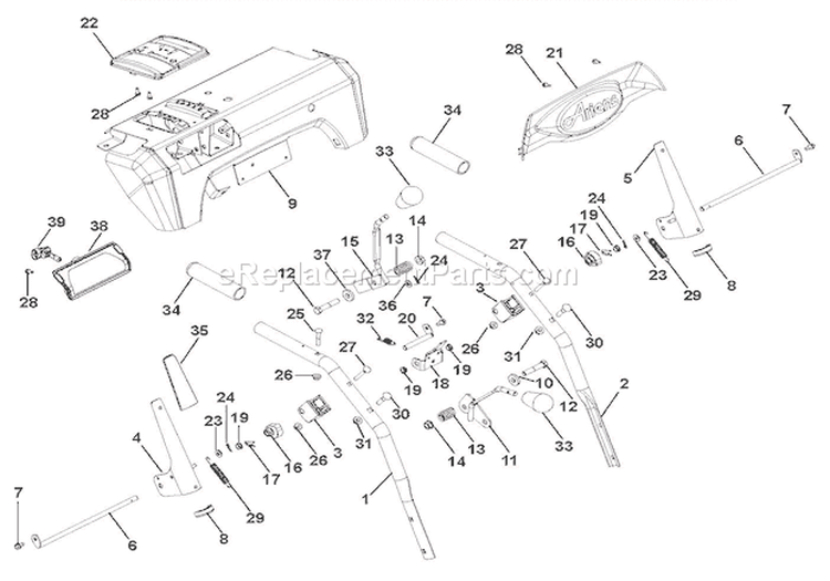 Handlebars And Controls Diagram and Parts List for 921031 000101 Ariens Snow Blower