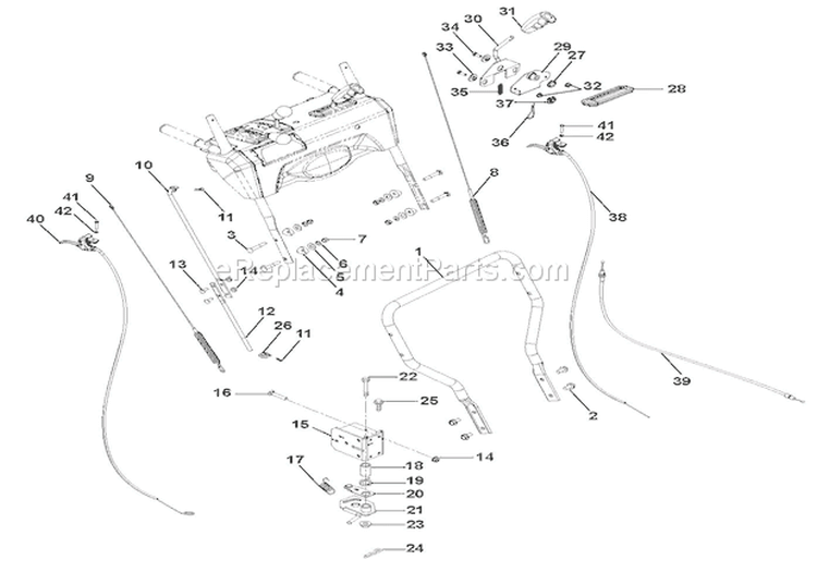 Handlebars, Lever Controls, Panel And Dash Diagram and Parts List for 921031 000101 Ariens Snow Blower