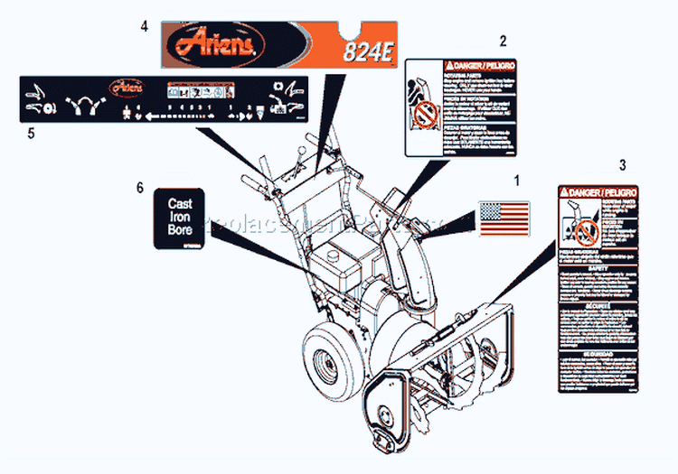 Decals E Diagram and Parts List for 921300 000501 Ariens Snow Blower
