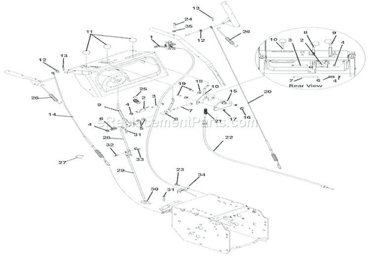 Cables And Controls Diagram and Parts List for 921003 000101 Ariens Snow Blower