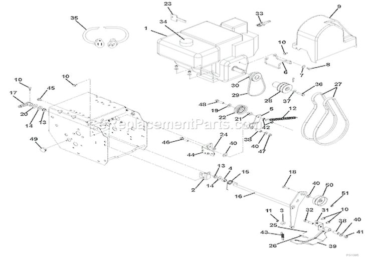 Engine And Belt Drive Diagram and Parts List for 921003 000101 Ariens Snow Blower