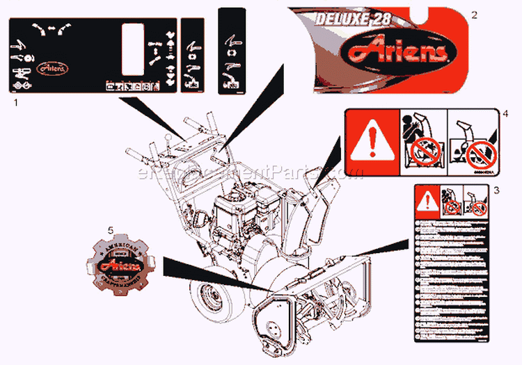 Decals Diagram and Parts List for 921309 000101 Ariens Snow Blower