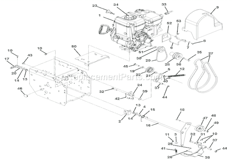 Engine And Belt Drive Diagram and Parts List for 921307 001101 Ariens Snow Blower