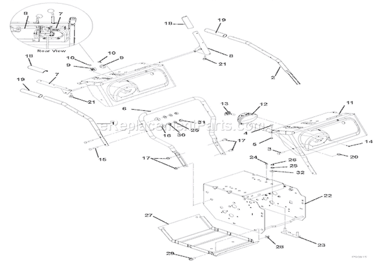 Handlebars And Controls Diagram and Parts List for 921308 000101 Ariens Snow Blower
